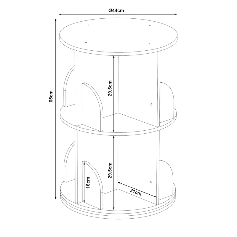 Croquis coté Bibliothèque rotative pour enfants Chasek bois de pin naturel [en.casa]