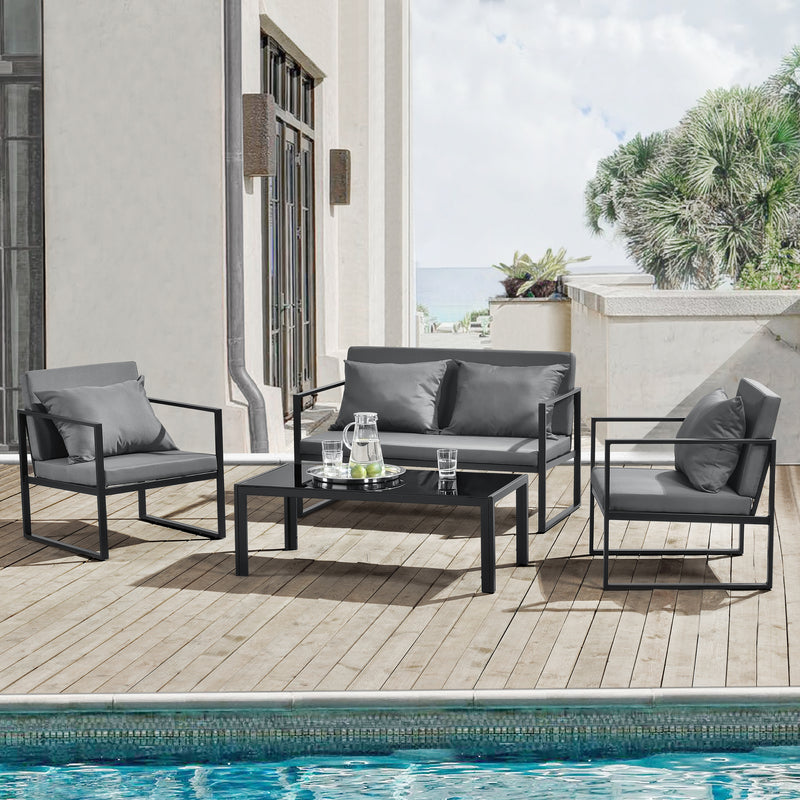 Croquis coté Ensemble de Jardin Lerum Set Extérieur Table Basse Chaises Canapé [casa.pro]