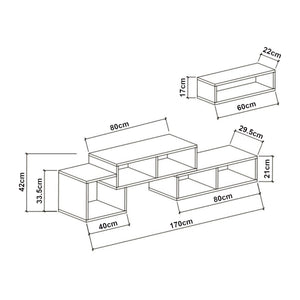 Set de meuble TV et étagère murale Malvik panneau de particules 170 x 30 x 42 cm [en.casa]