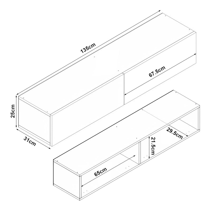 Croquis coté Meuble TV Toivakka 135 x 31 x 25 cm [en.casa]