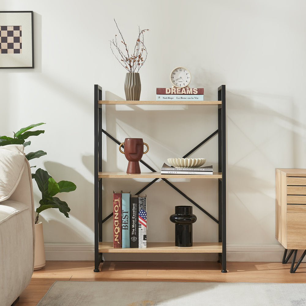 Bibliothèque Skørping noir effet chêne [en.casa]