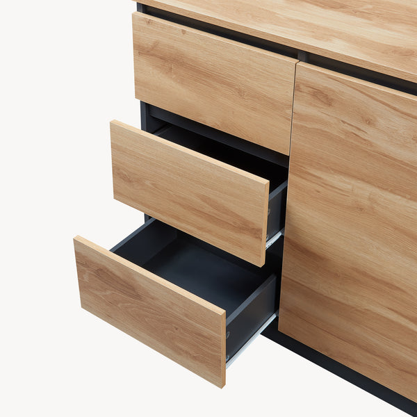 Commode Kyr met deuren en lades zwart en eikenkleurig [en.casa]