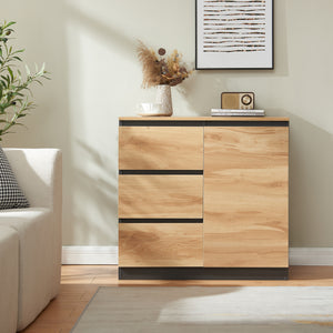 Commode Kyr met deuren en lades zwart en eikenkleurig [en.casa]