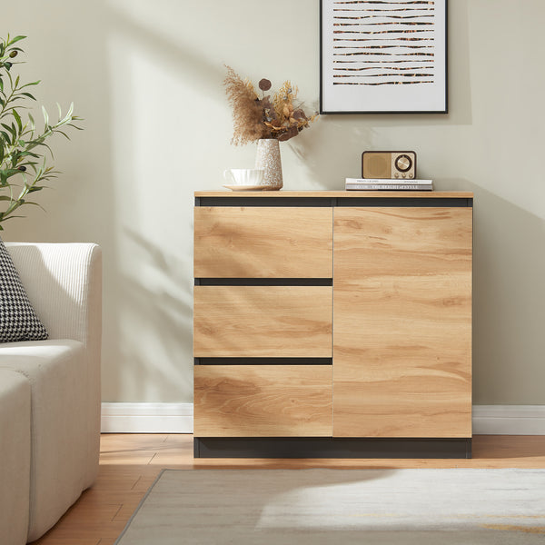 Commode Kyr met deuren en lades zwart en eikenkleurig [en.casa]