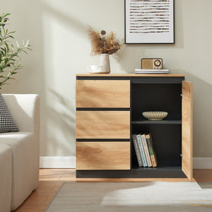 Commode Kyr met deuren en lades zwart en eikenkleurig [en.casa]