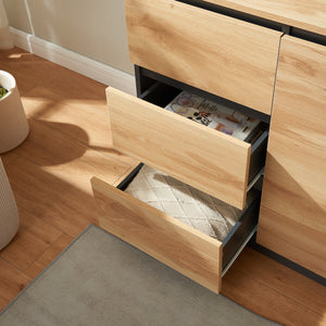 Commode Kyr met deuren en lades zwart en eikenkleurig [en.casa]