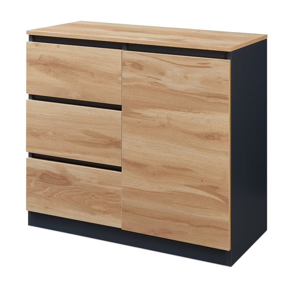 Commode Kyr met deuren en lades zwart en eikenkleurig [en.casa]