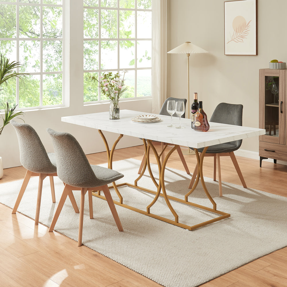 Table à manger Figa pour 6 personnes aspect marbre, blanc / or [en.casa] - premiumXL