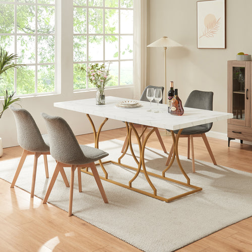 Table à manger Figa pour 6 personnes aspect marbre, blanc / or [en.casa] - premiumXL