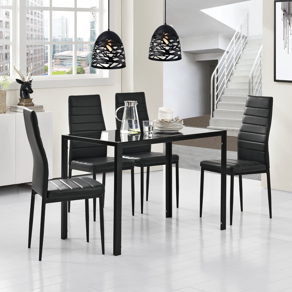 Eetkamerset eethoek Porvoo 5-delig gehard glas tafel met stoelen - verschillende kleuren