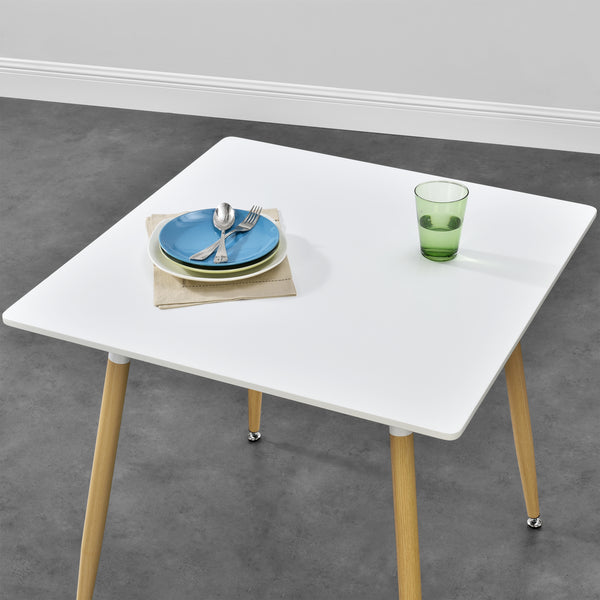Eettafel MDF en staal - vierkant of rond 80x80x74 cm wit en hout