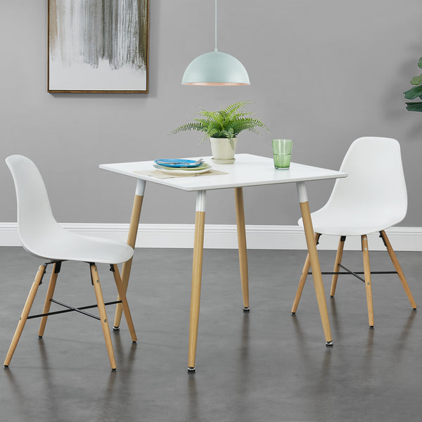 Eettafel MDF en staal - vierkant of rond 80x80x74 cm wit en hout