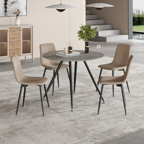 Ensemble de salle à manger Fitjar pour 4 personnes effet béton / marron clair [en.casa] 