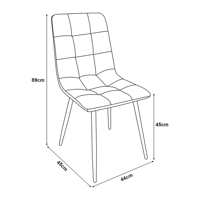 Croquis coté Lot de 2 chaises de salle à manger Lexnitz avec pieds arrondis 89 x 44 x 45 cm [en.casa]