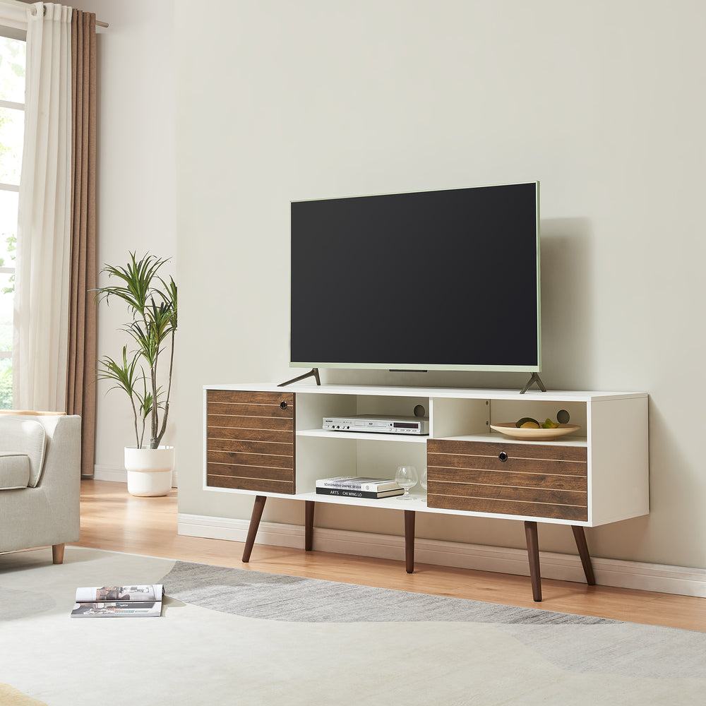 Fernsehschrank Vare 165x40x66 cm Wit/Walnootlook [en.casa] - premiumXL
