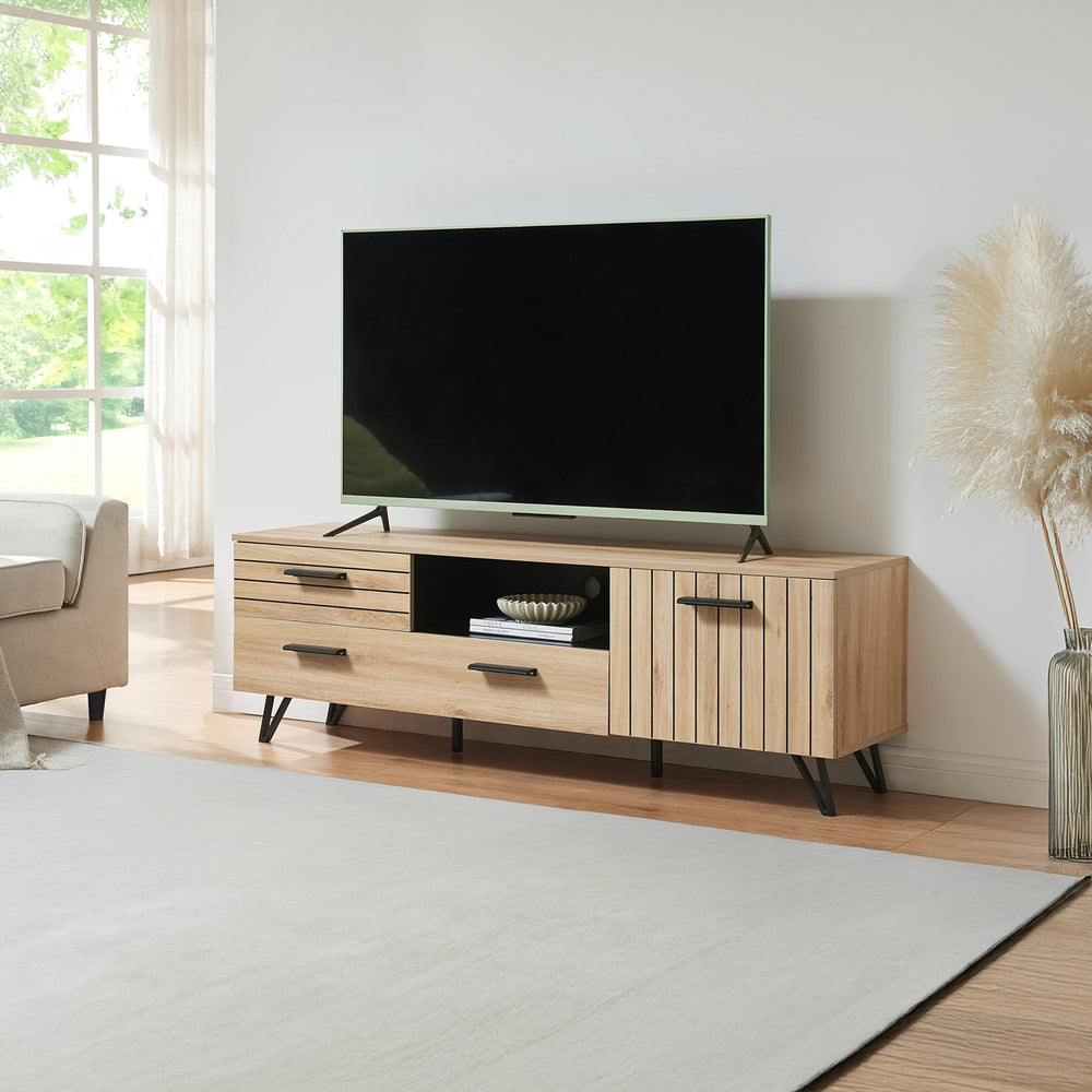 Tv-meubel Noppen eikenkleurig en zwart [en.casa]