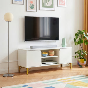 Tv-meubel Reyri 120x39x52 cm wit en goudkleurig [en.casa]