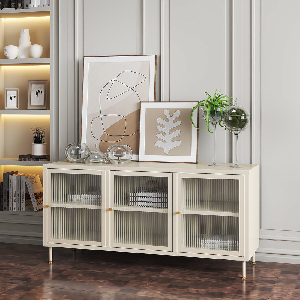 TV - Kast Lindau Staal 120x40x59 cm Crèmewit [en.casa] - premiumXL