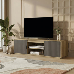 TV meubel Trömi 150x40x43 cm eikenkleurig en grijs [en.casa] 