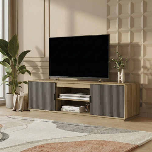 TV meubel Trömi 150x40x43 cm eikenkleurig en grijs [en.casa] 
