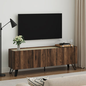 Meuble TV Trorlon 160x40x55 cm aspect noyer/travertin [en.casa]