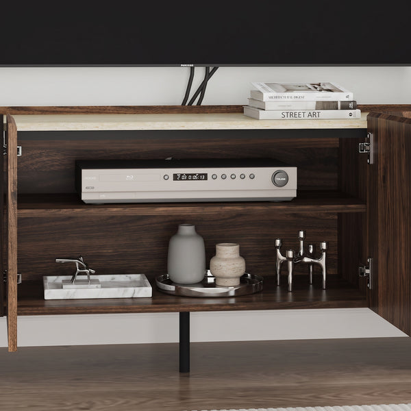 Meuble TV Trorlon 160 x 40 x 55 cm effet noyer travertin [en.casa]