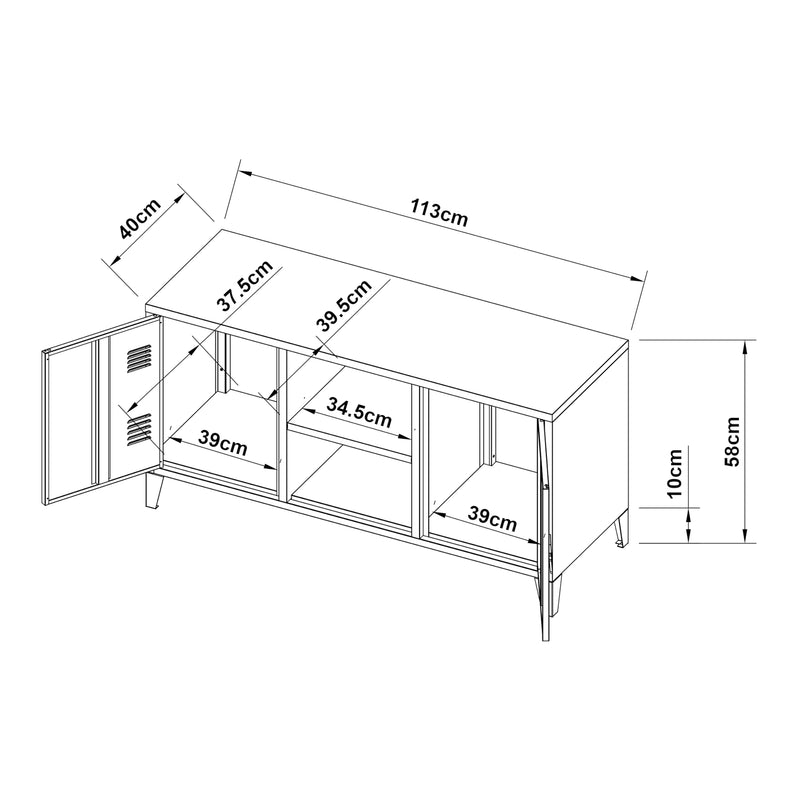 Croquis coté Meuble TV Kotka 58 x 113 x 40 cm [en.casa]