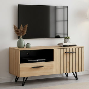 Tv-meubel Noppen eikenkleurig en zwart [en.casa]