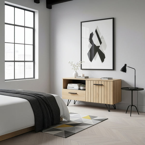 Tv-meubel Noppen eikenkleurig en zwart [en.casa]