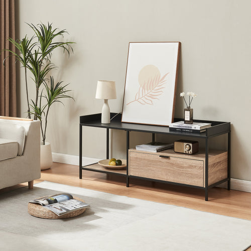 Meuble TV Belana 120x40x54 cm Noir/Aspect chêne [en.casa] - premiumXL
