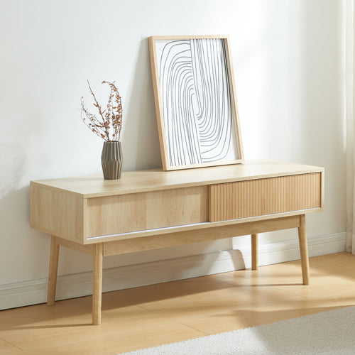 Tv-tafel Landskrona 115x40x48 cm met twee schuifdeuren eikenlook [en.casa] - premiumXL