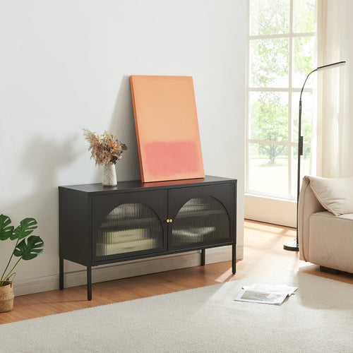 Fernsehschrank Karlskrona 115x35x64 cm Zwart, mat [en.casa] - premiumXL