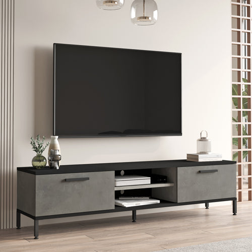 Meuble TV Lempäälä avec 2 compartiments de rangement 160 x 35 x 39 cm en différentes couleurs [en.casa] - premiumXL