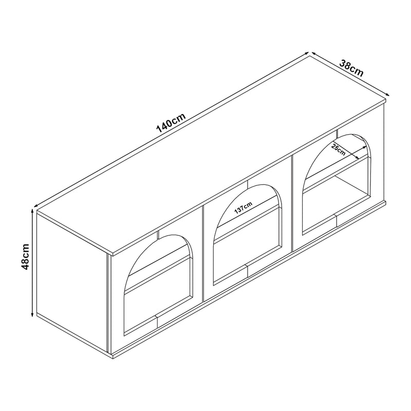 Croquis coté Meuble TV Trorhun 140 x 38 x 48 cm [en.casa] 