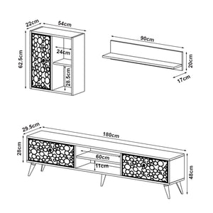 Set de meuble TV Leka avec étagère et armoire murales panneau de particules 180 x 30 x 48 cm [en.casa]