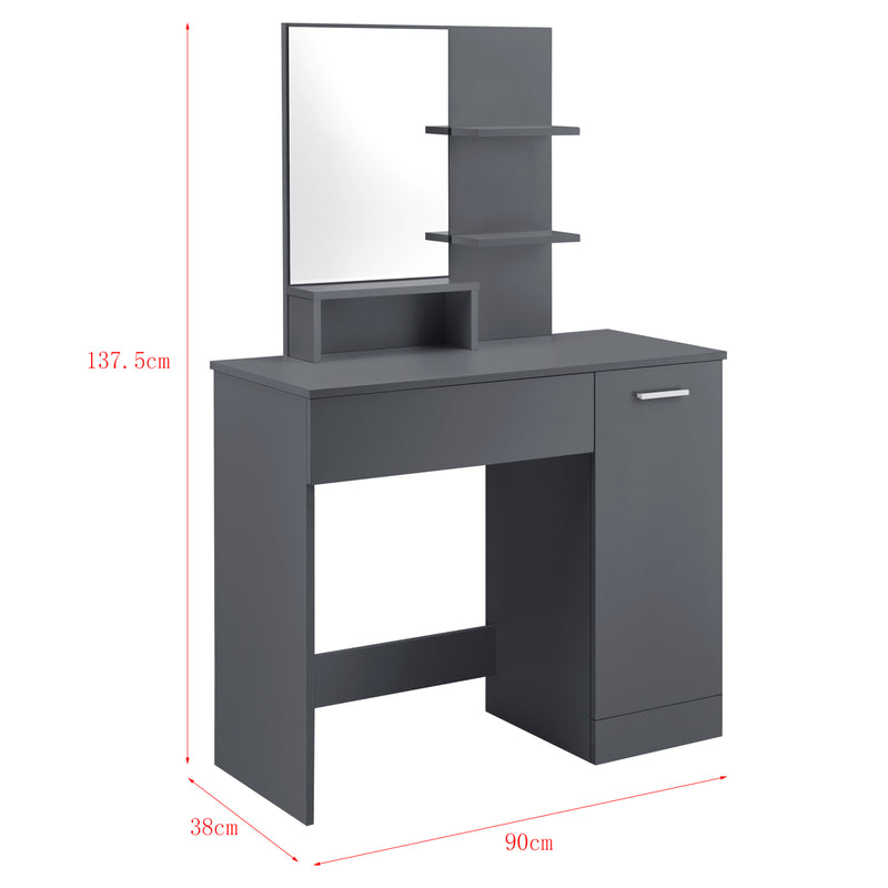 Croquis coté Coiffeuse Design avec Miroir Krugersdorp 138 x 90 x 38 cm [en.casa]