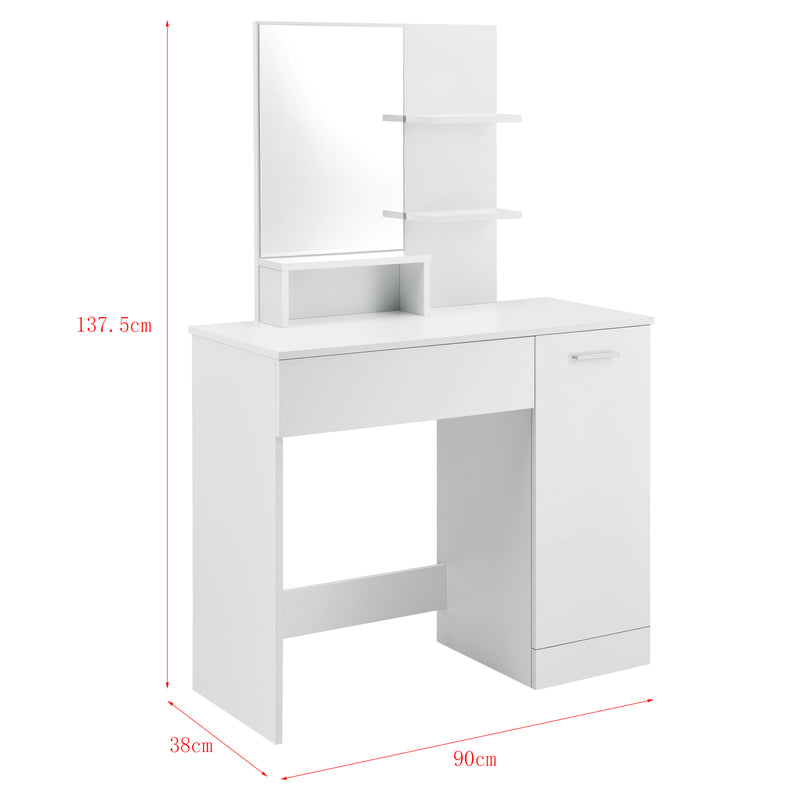 Croquis coté Coiffeuse Design avec Miroir Krugersdorp 138 x 90 x 38 cm [en.casa]