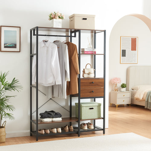 Kledingkast Larem open kast zwart en walnootkleurig [en.casa]