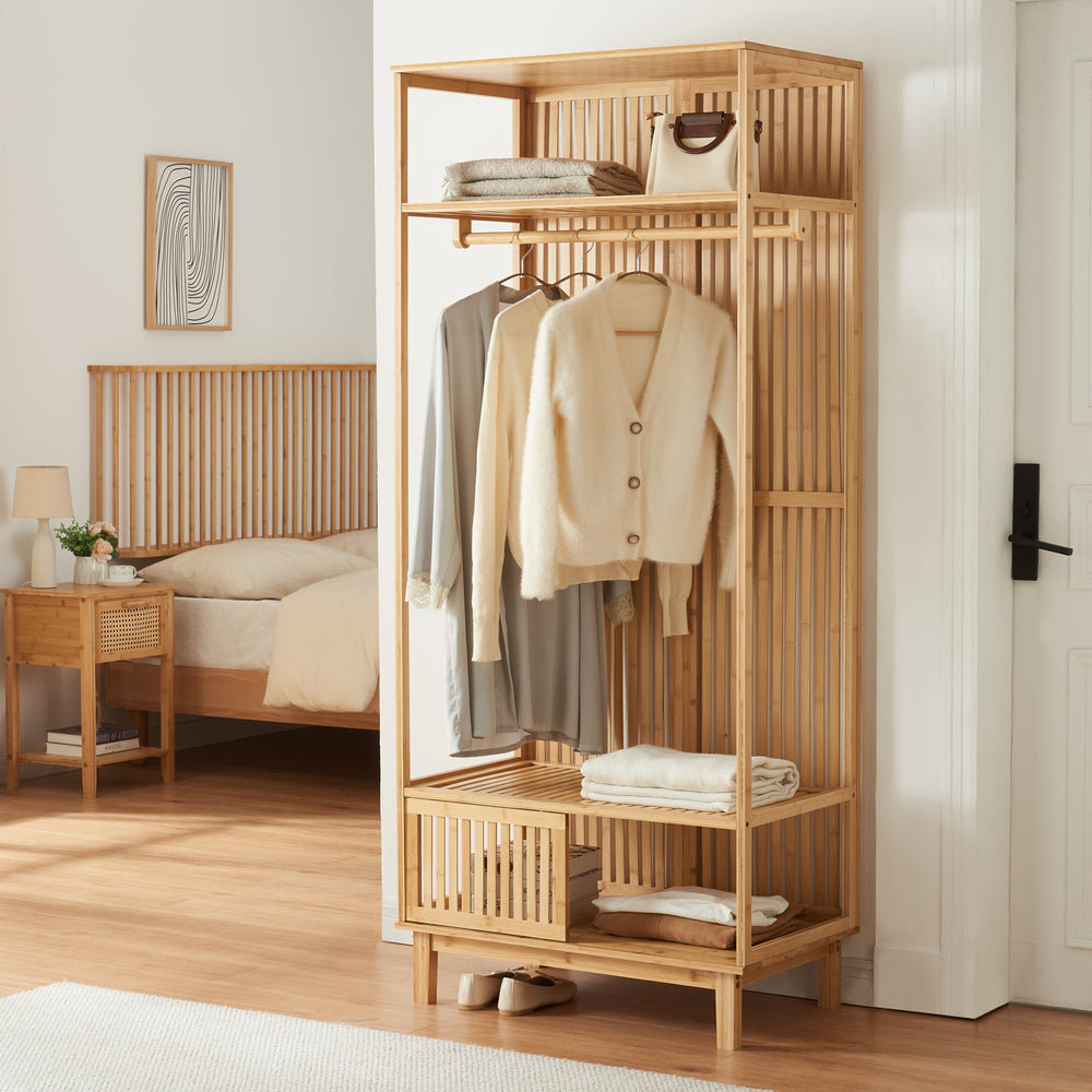 Garderobenständer Ypäjä 187x80x47 cm Bamboe [en.casa] - premiumXL