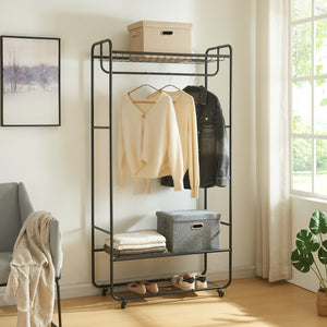 Portant à vêtements à roulettes Vestvågøy 176x90x40 cm Noir [en.casa] - premiumXL