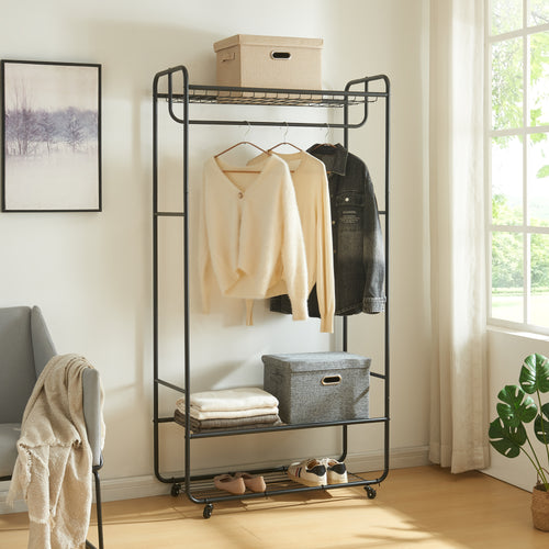 Portant à vêtements à roulettes Vestvågøy 176x90x40 cm Noir [en.casa] - premiumXL
