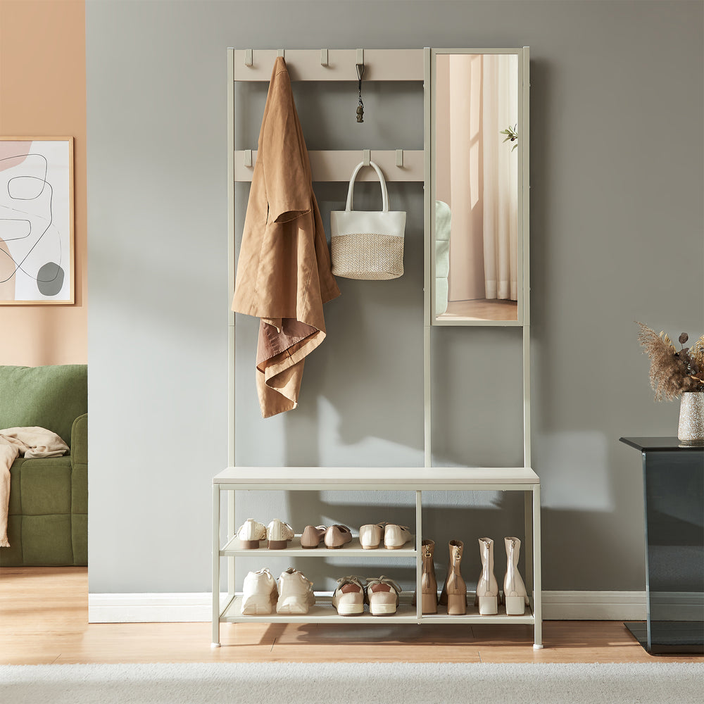 Kapstok Napinerg met spiegel schoenenrek en zitbank [en.casa]