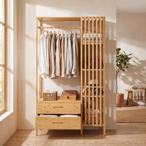 Kledingkast Varanger bamboe open kast 185x100x45 cm naturel [en.casa]