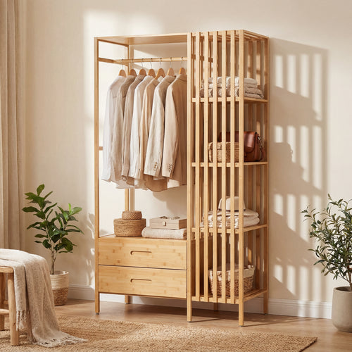 Kledingkast Varanger bamboe open kast 185x100x45 cm naturel [en.casa]