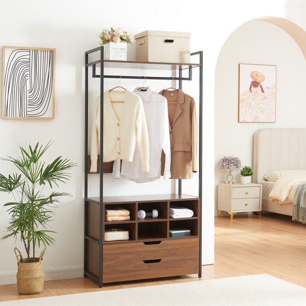 Ensemble de portants à vêtements Larem noir effet noyer [en.casa]