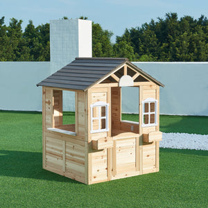 Houten speelhuis Acciano 131x113x97 cm naturel en grijs casa.pro