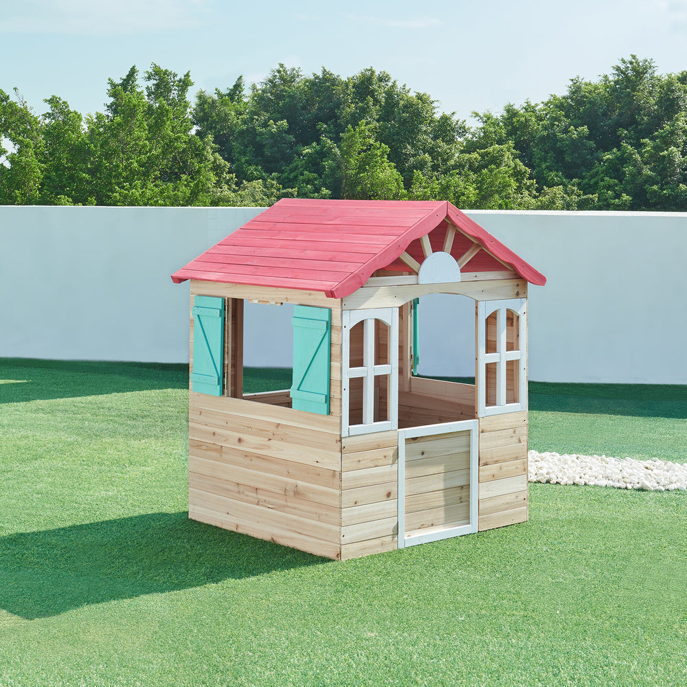 Speelhuis Lulä houten kinderhuisje voor buiten naturel rood wit groen casa.pro