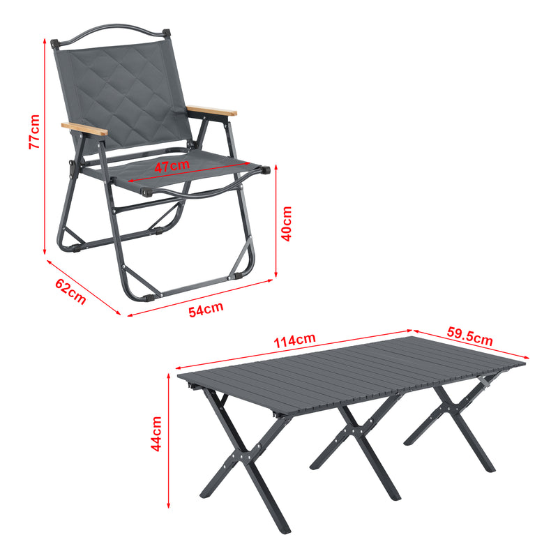 Croquis coté Set de table et 4 chaises de camping Botrugno tissu Oxford 600D casa.pro