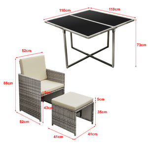 Salon de Jardin de 9 Pièces Cieza Acier Polyrotin Polyester avec Coussins [en.casa]