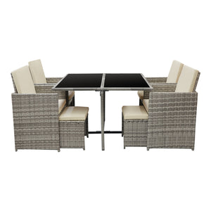 Salon de Jardin de 9 Pièces Cieza Acier Polyrotin Polyester avec Coussins [en.casa]